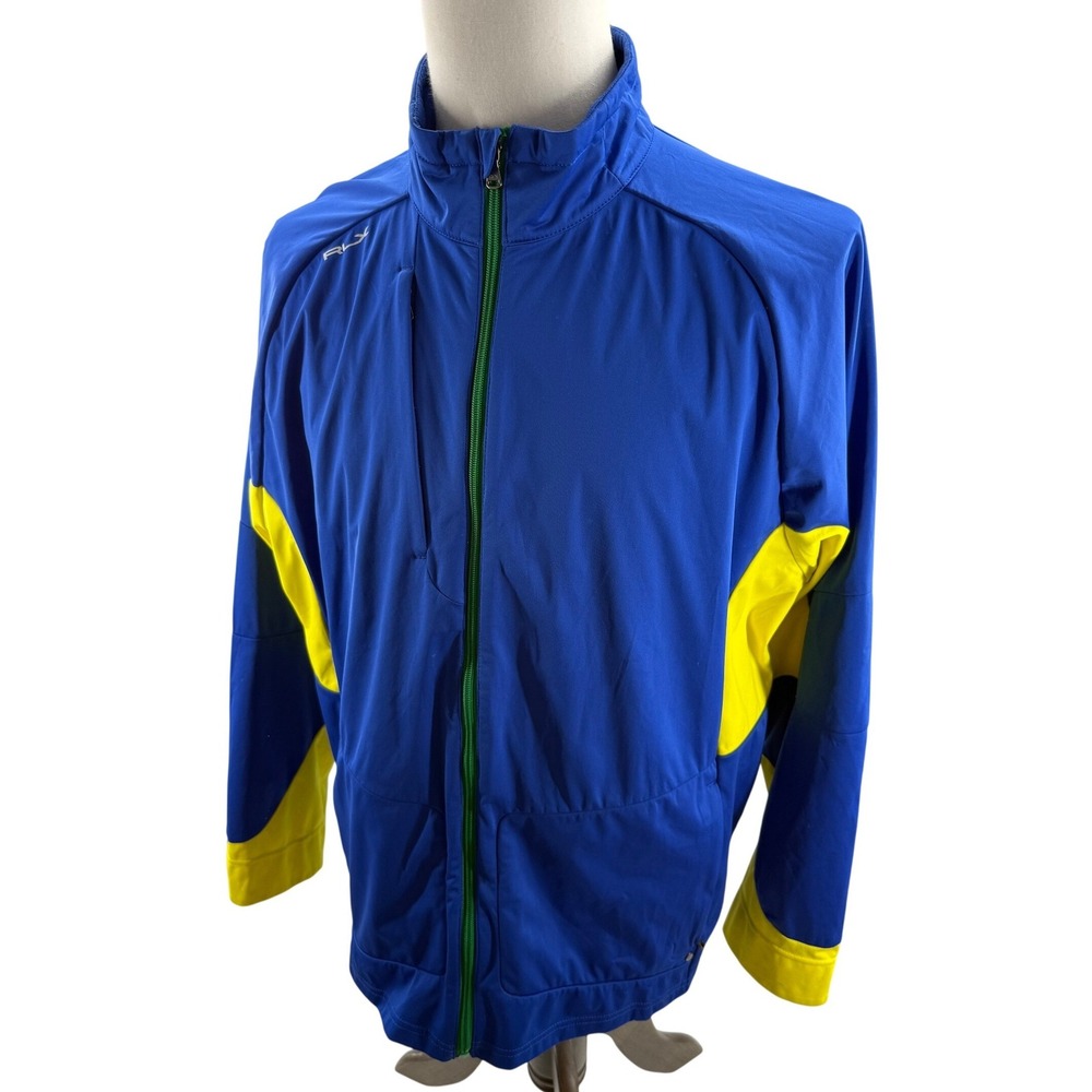 RLX Ralph Lauren Blue Yellow Full Zip Windbreaker Jacket Golf Mens XLarge